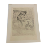 Etching, drawing, engraving, the bookseller, Henri le Riche, notre dame