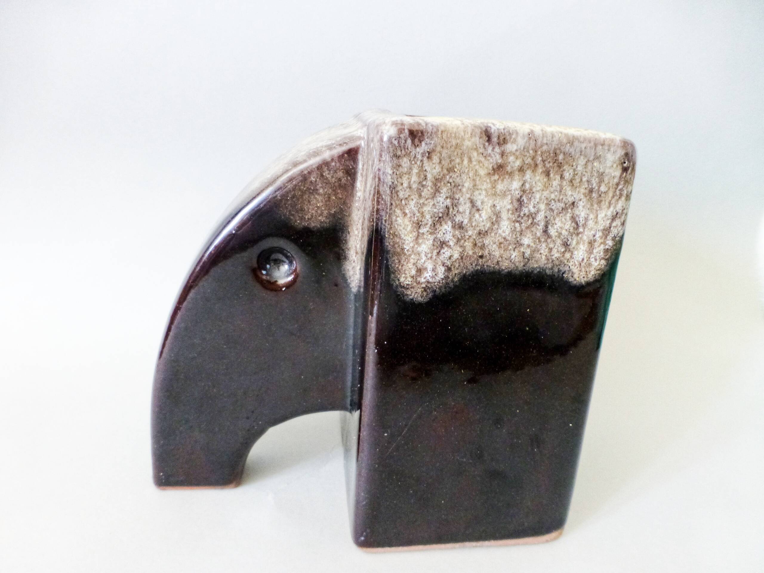 Mid Century Modern Pottery Elephant Vase: Handmade Ceramic