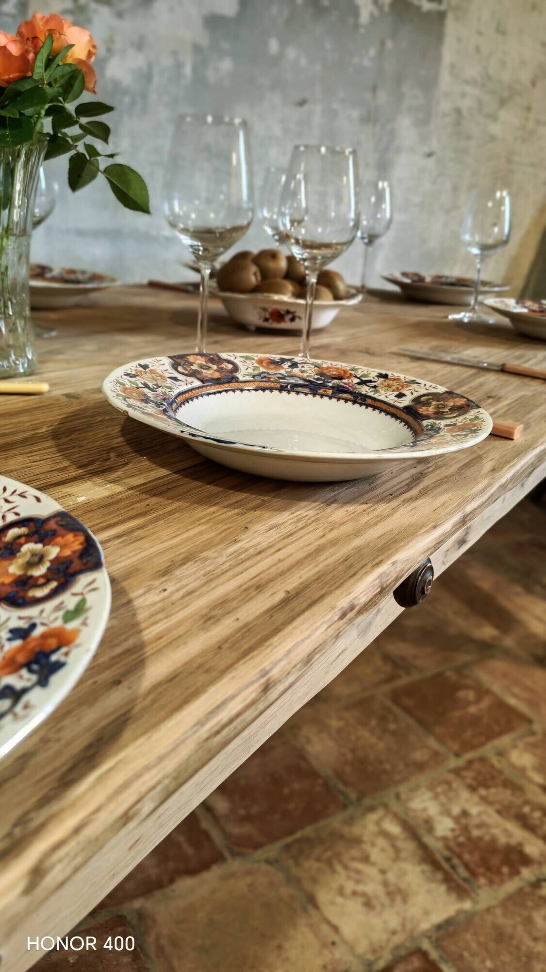 Solid oak farmhouse table "brut" 247x89, top "chocolate oak"