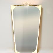 Mid-century illuminated wall mirror by Ernest Igl with brass crown, by Hillebrand.
