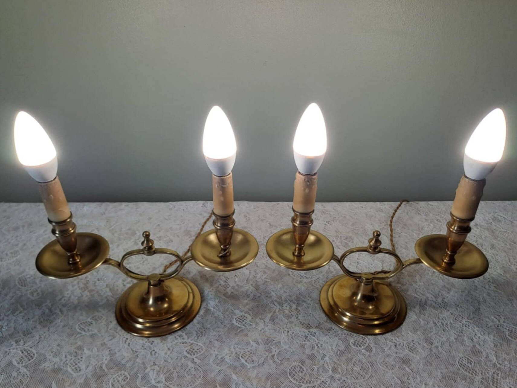 Pair of English gilt bronze "Peerage" lamps