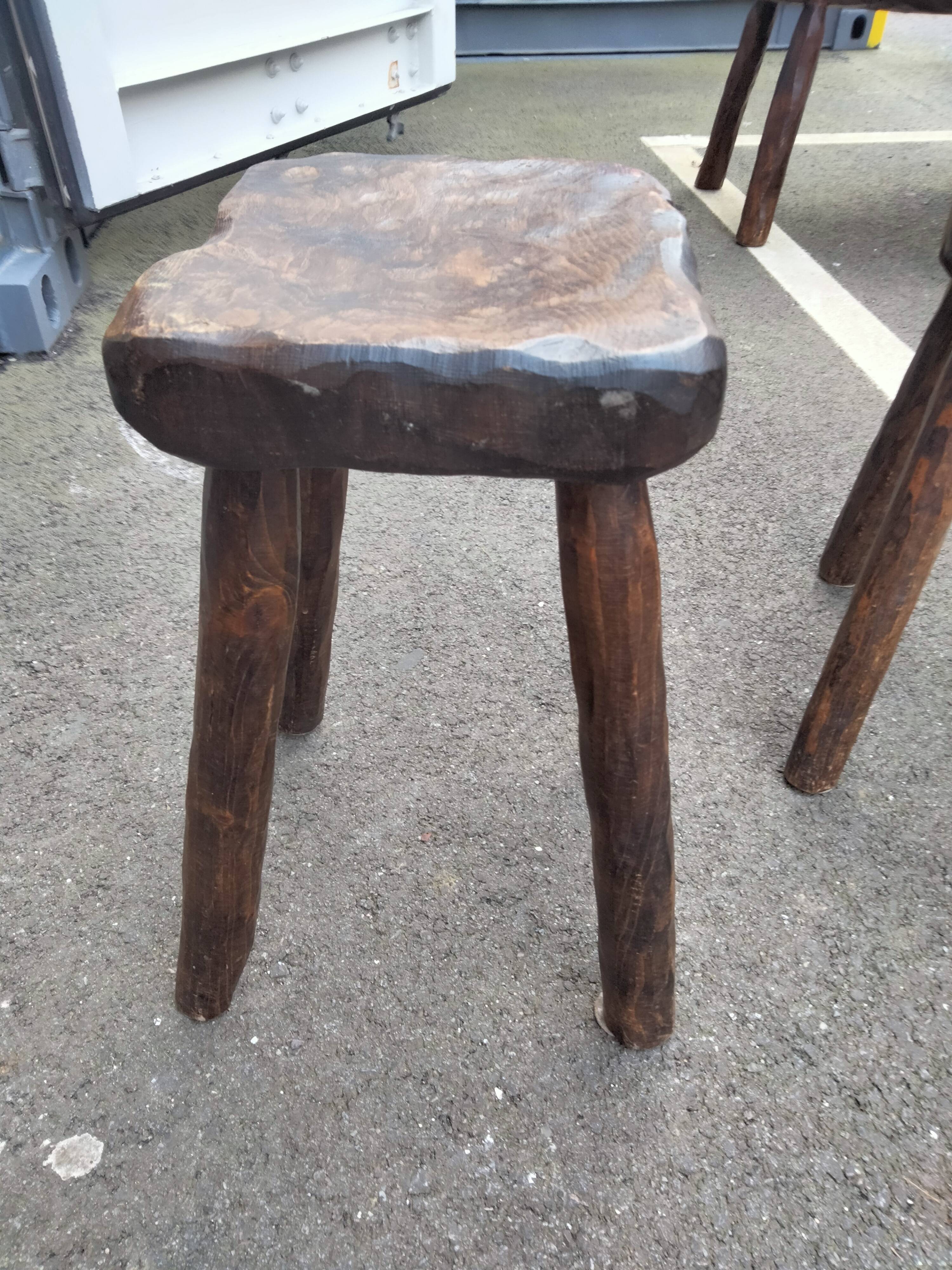 Pair of antique wooden chair stools vintage tree trunk décor