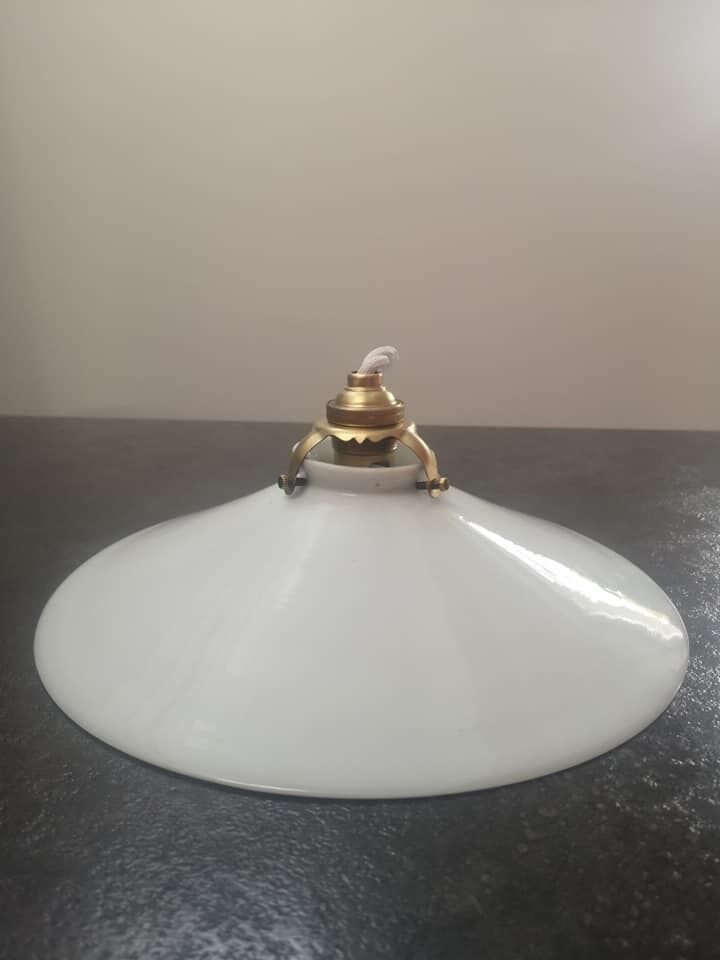 Suspension lamp opaline smooth white spirit walkman Art Deco 1930 TBE Ø 25 cm