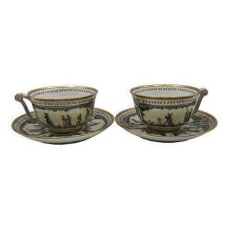 Rare duo of limoges porcelain "breakfast" cups by raynaud early 20th century