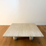 Table basse carrée en travertin, Angelo Mangiarotti, Italy, 1970s