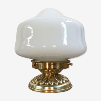 Opaline and brass table lamp