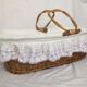 Bassinet in rattan, his mattress, pillow and bed linens