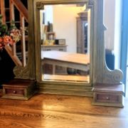 Antique bevelled mirror Farrow and Ball "Green Bancha"