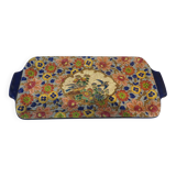 Plat à cake émaux de longwy style art deco décor oiseaux fond bleu clair