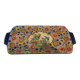 Longwy enamel cake dish, art deco style, bird decor, light blue background
