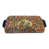 Plat à cake émaux de longwy style art deco décor oiseaux fond bleu clair