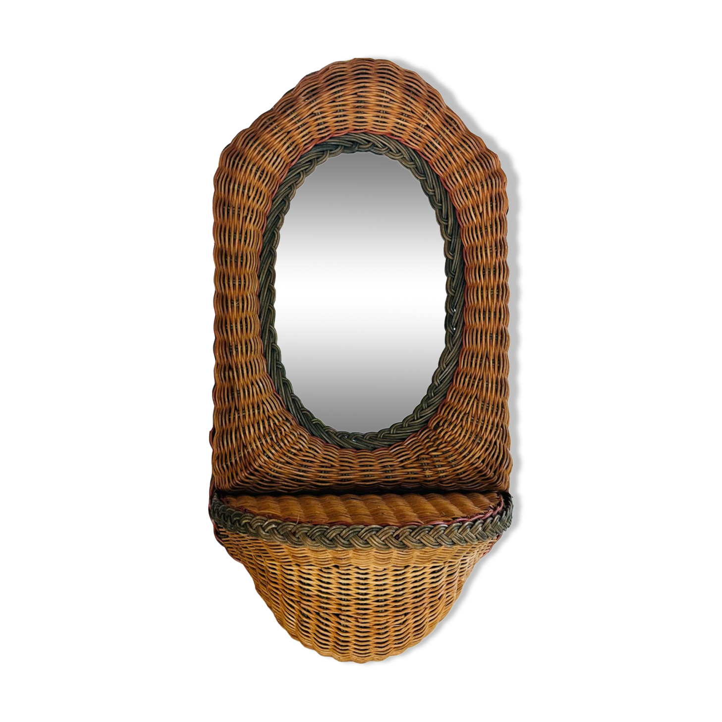 Oval wicker mirror