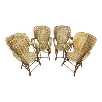 Série de 4 Fauteuils en tressage de chataigner