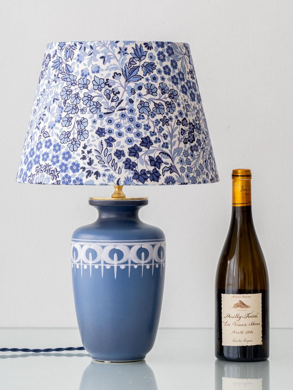 Paire de lampes de table en céramique néerlandaises du milieu du siècle moderne avec nouveaux abat-jours Liberty