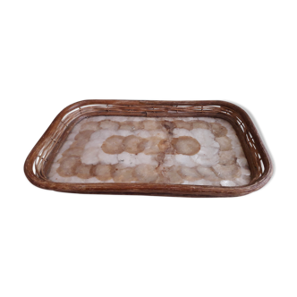 Vintage tray in mother-of-pearl and wicker