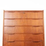 Large Danish chest of drawers, tallboy, 7 teak drawers by Henning Jørgesen.