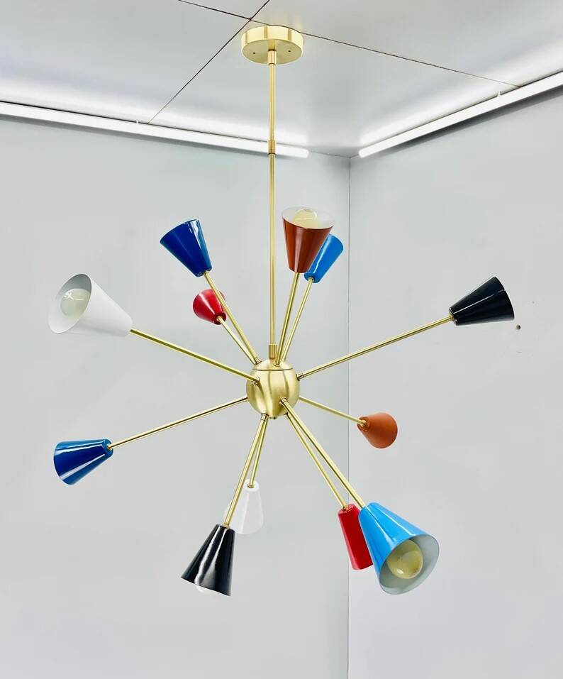 Gorgeous multicolor mid century sputnik chandelier - 12-light ceiling pendant, 36" diameter