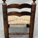 Low chair in oak and straw vintage design 60s