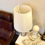 Table lamp in beige pleated cotton and chrome aluminum