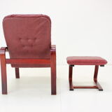 1980 Leather Armchair With Footrest, Ton Czechoslovakia