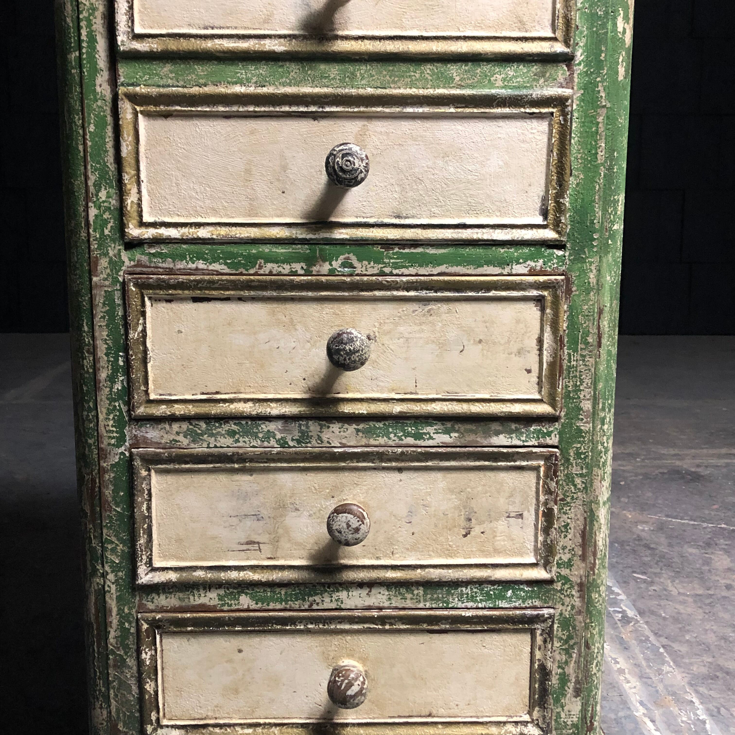 Old wooden dresser, aged green patina