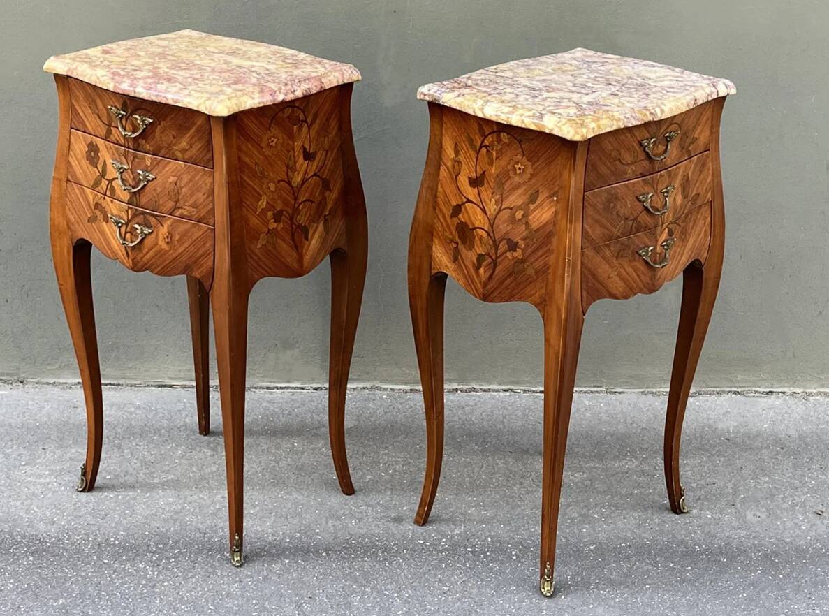 Pair of Louis XV style bedside tables in rosewood.