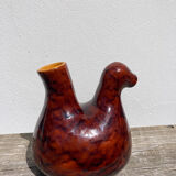 Zoomorphic pitcher bird / hen 1970 glazed ceramic brown and yellow