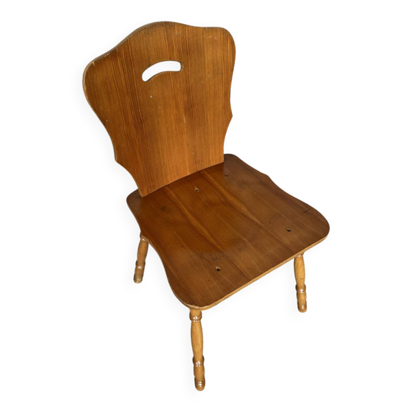Chaise Ancienne Ferme Bois Blond Brutaliste Années 60 Vintage #E037