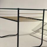 Vintage coffee table 1960 - scoubidou, black tubular metal and glass top