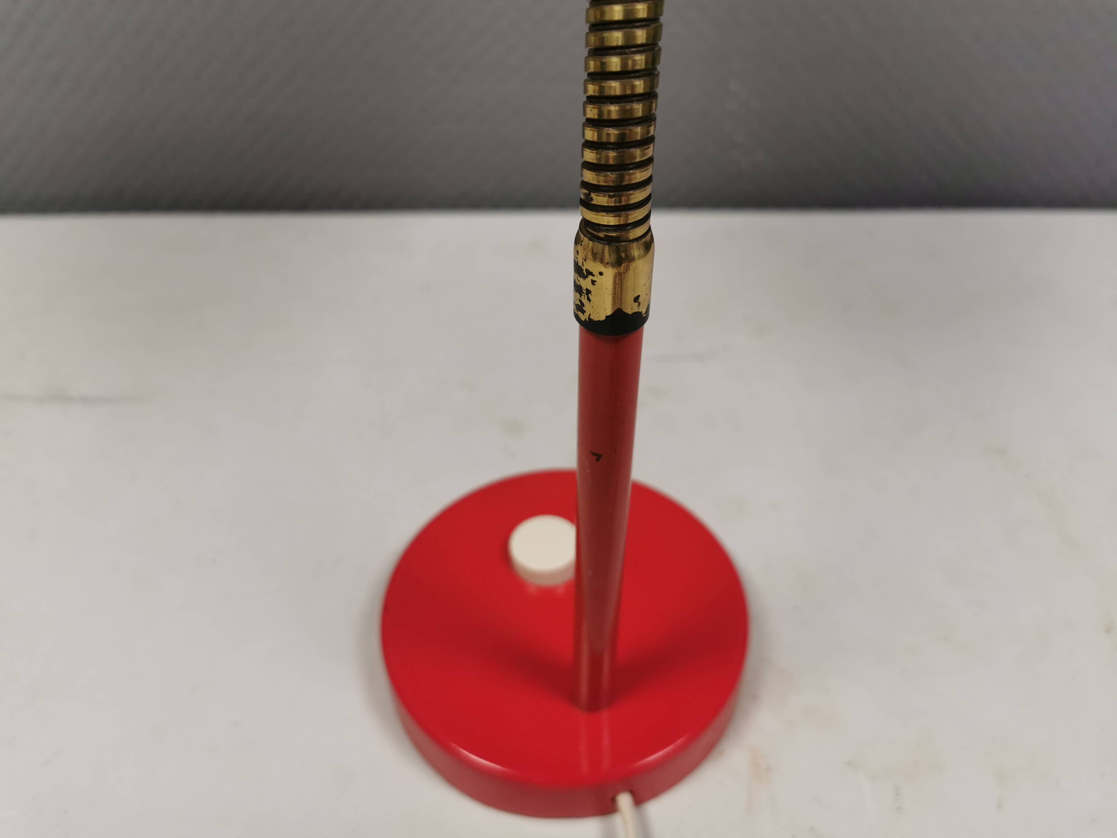 Swedish Elidus table lamp in red with adjustable brass swan neck 1970-80s