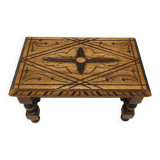 Small vintage carved solid wood footrest bench