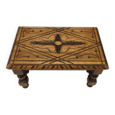 Small vintage carved solid wood footrest bench