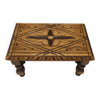 Small vintage carved solid wood footrest bench