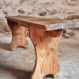 Antique pine bench – France, 1920s – Rustic wooden seat with bell