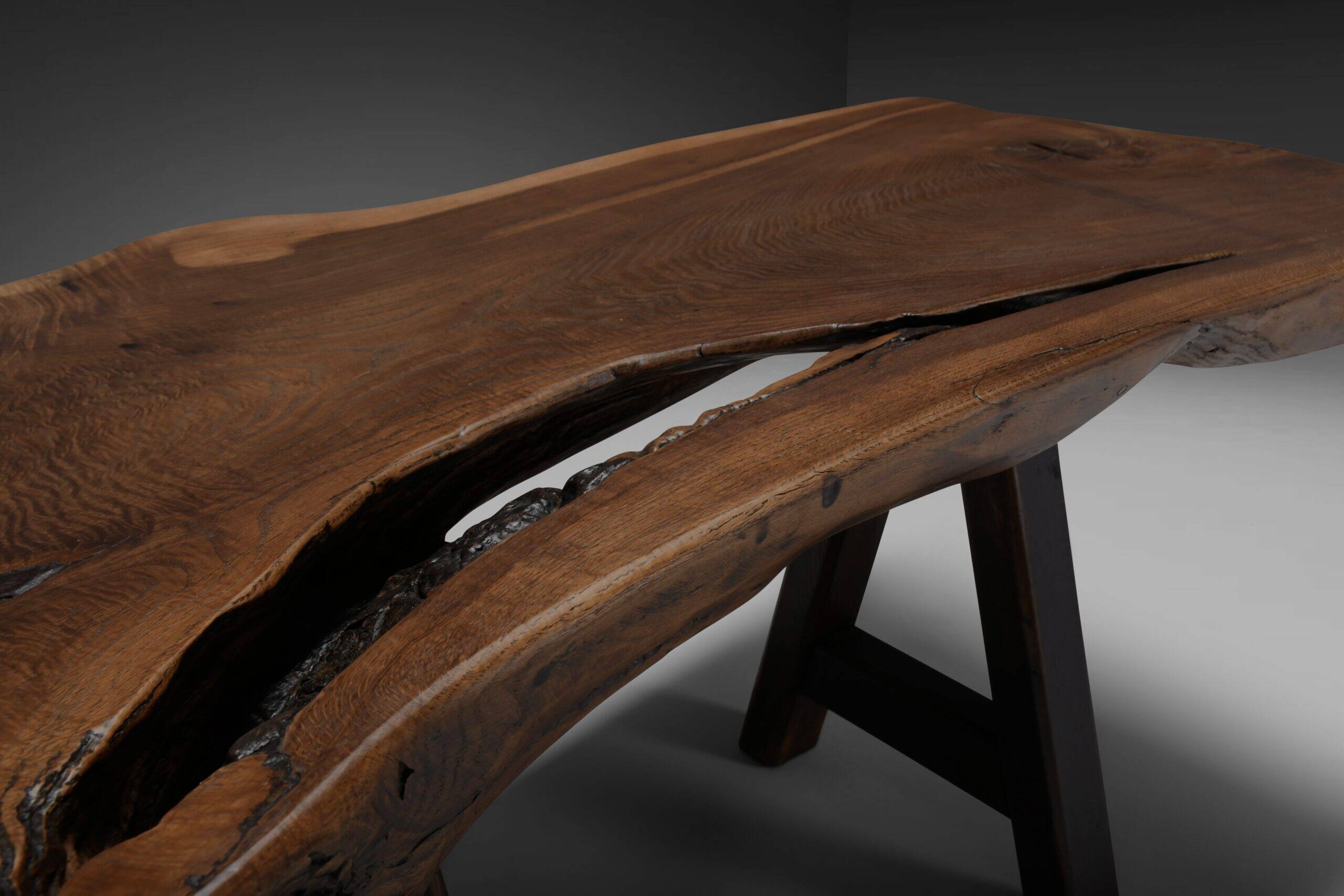 Rustic brutalist table Mobichalet in solid oak, Belgium 1970s