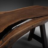 Rustic brutalist table Mobichalet in solid oak, Belgium 1970s