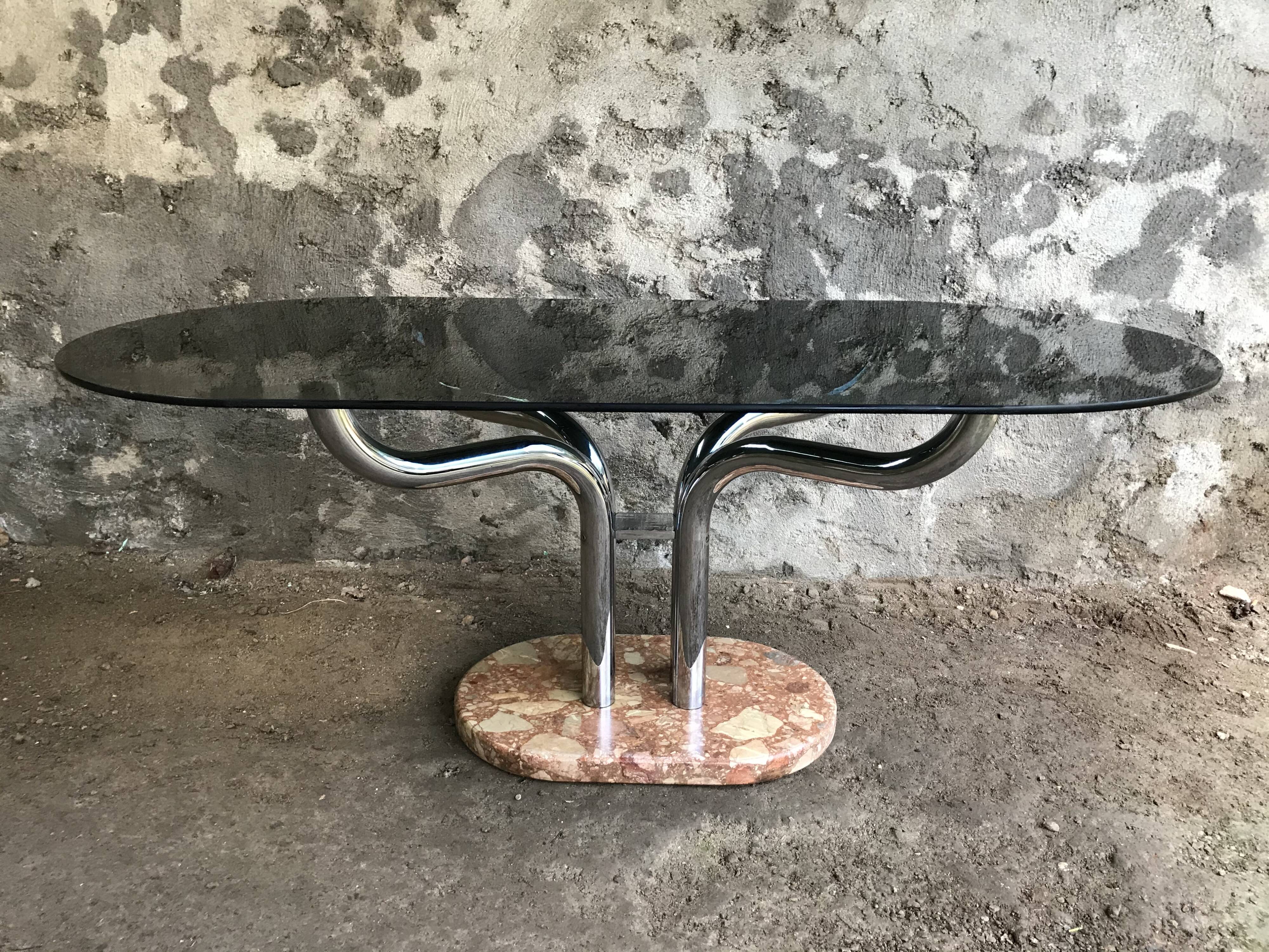Smoked glass table marble foot