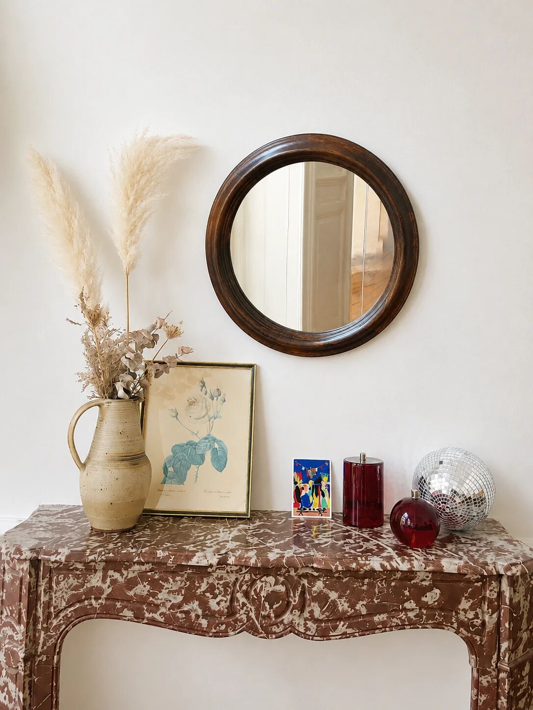 Minimalist round wooden mirror