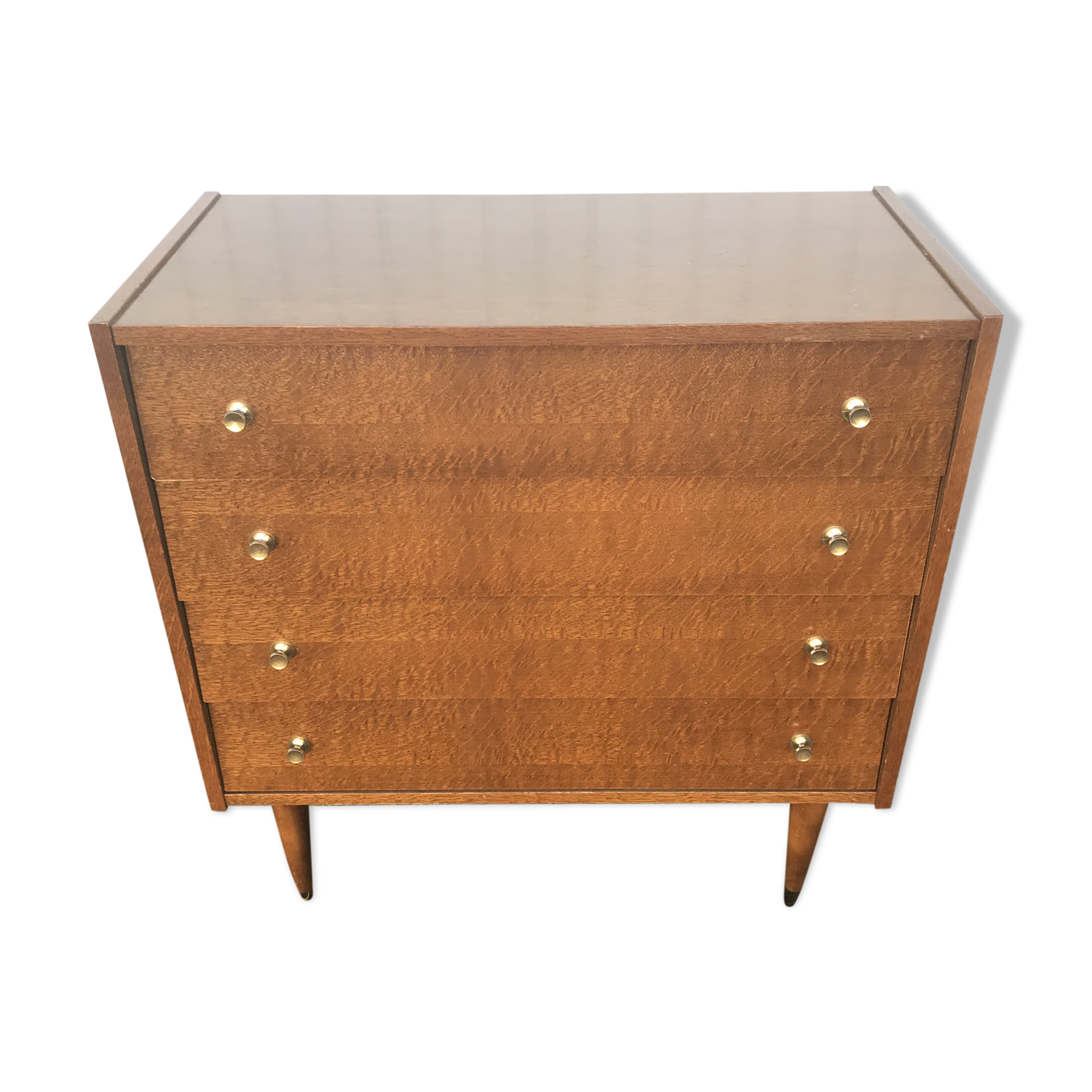 Old chest of drawers 4 drawers wood feet compass 70s vintage scandinavian