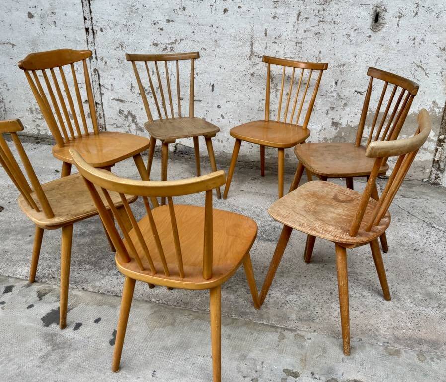 Set of 7 antique bistro chairs