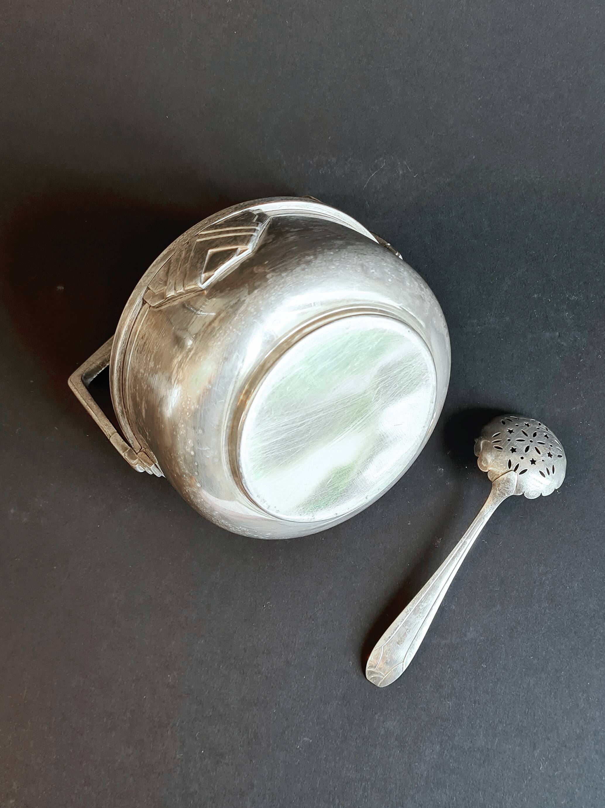 Art Deco silver-plated ice bucket + cocktail spoon