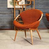 Czechoslovak shell armchair rattan wood fabric