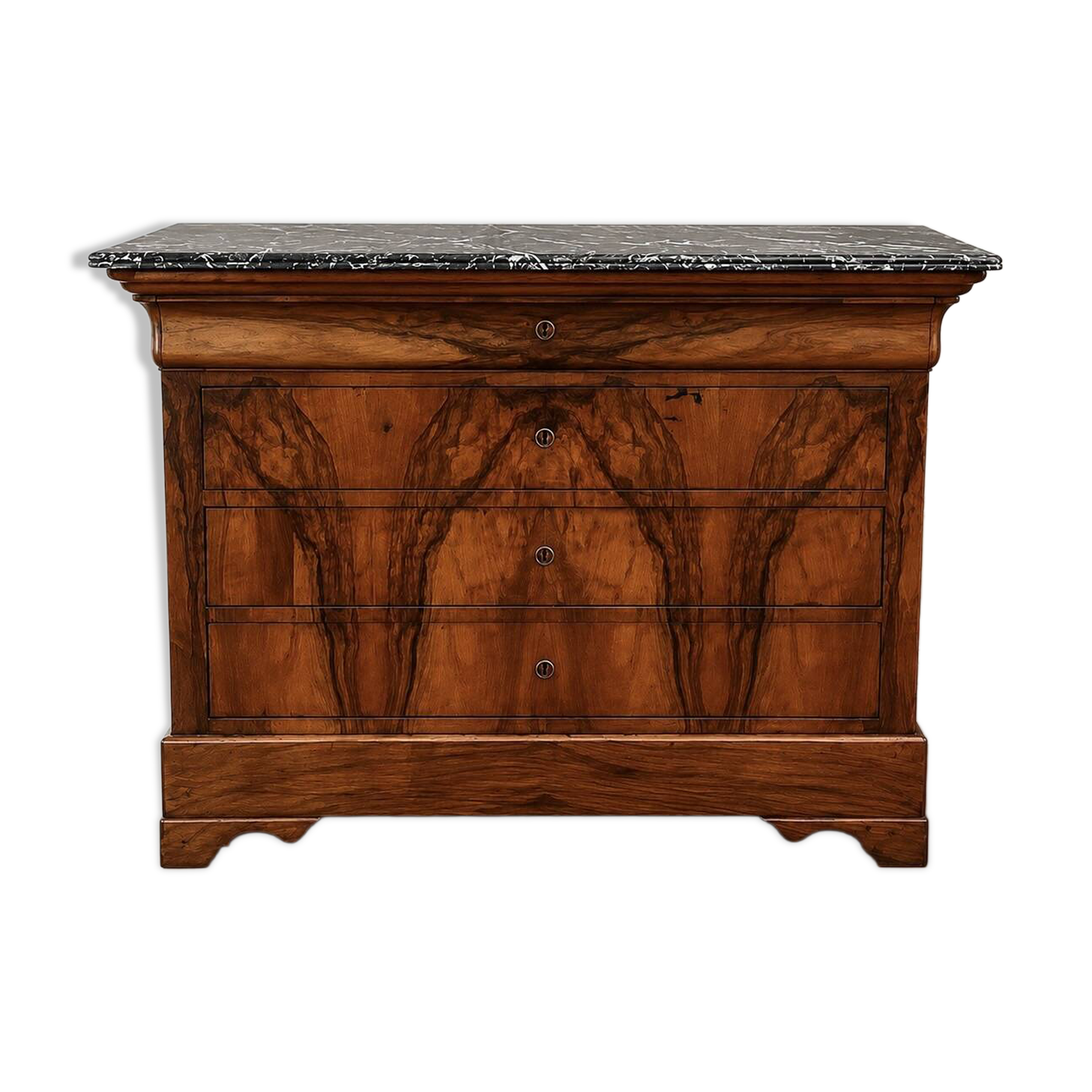 Commode d’époque Louis-Philippe en ronce de noyer, milieu du XIXe siècle