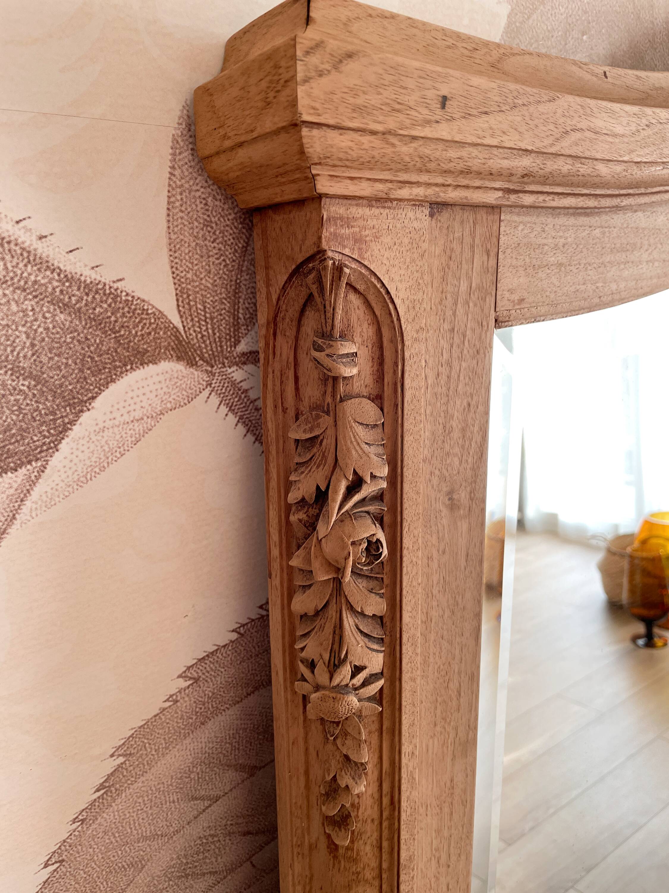 Large antique carved wooden mirror – Louis XV style – 140 x 90 cm