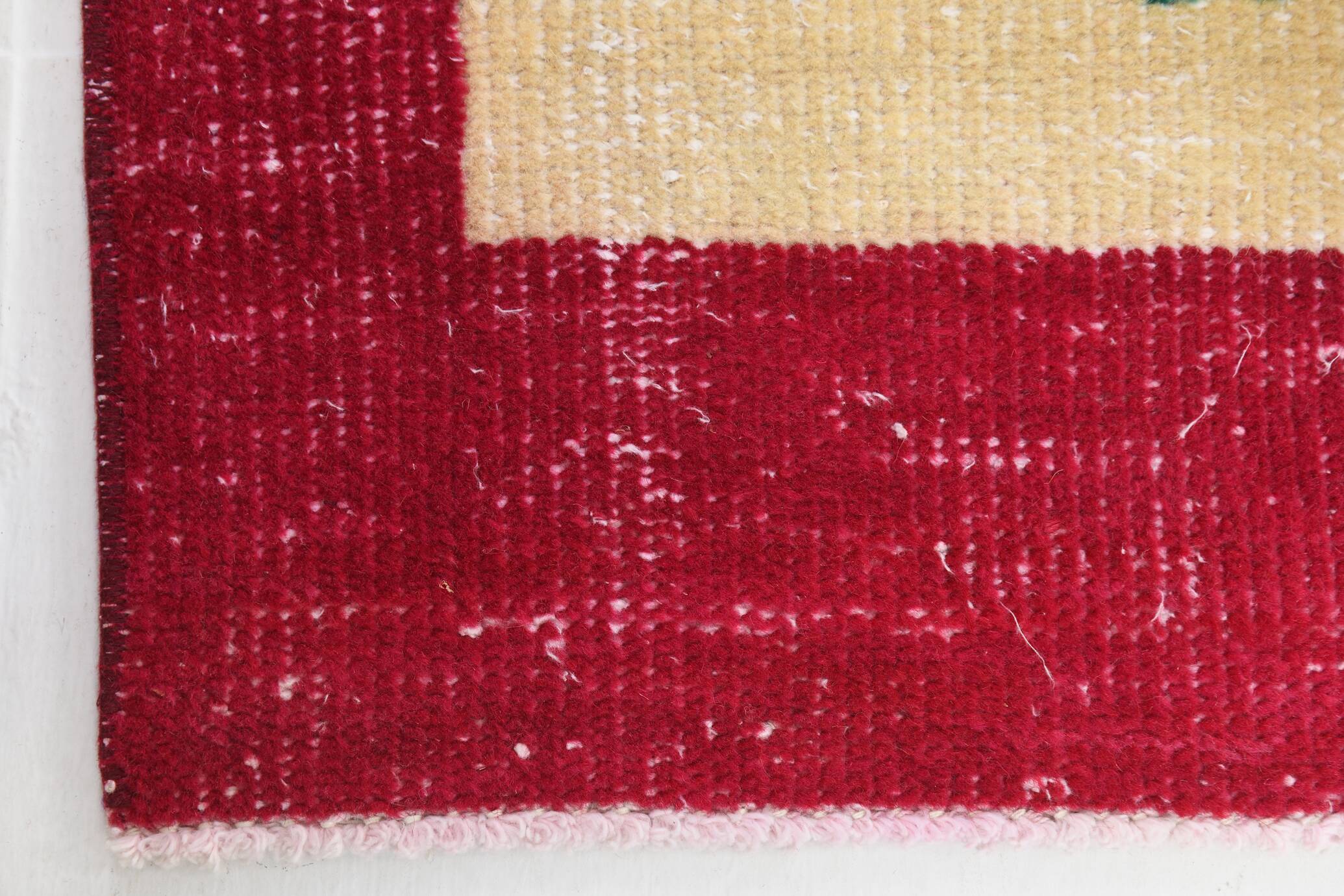 Ruby Red Vintage Floral Turkish Rug, Handmade Wool Carpet, 202x309 Cm