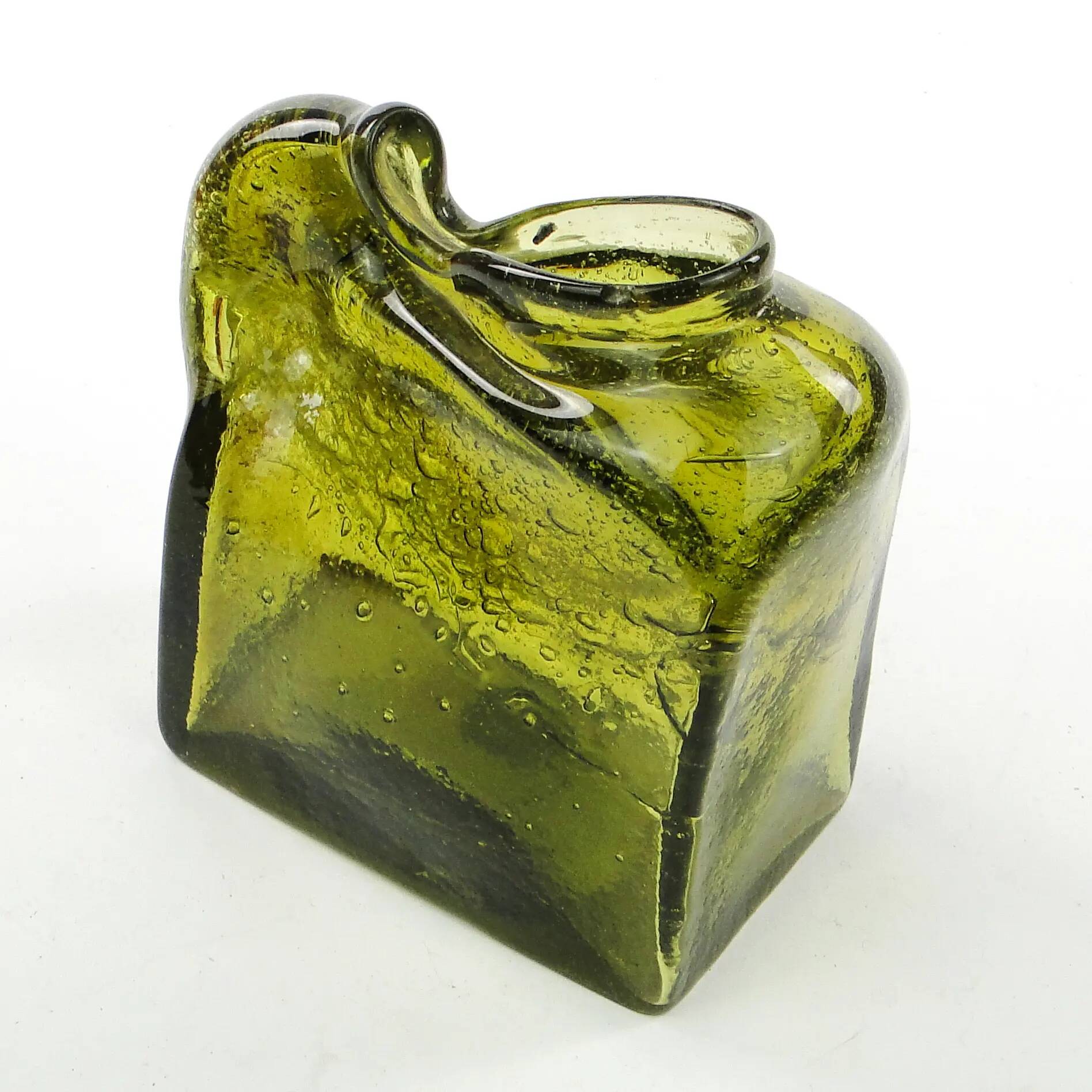 Mid-century modern glass form, olive glass, designed by M. Veltuzen-Nagrabecka, Poland, 1970s
