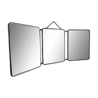 Vintage 1960s Arpin silver triptych barber mirror - 28 x 70 cm