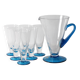 Carafe en cristal italien du milieu du siècle et ensemble de verres à tige bleue, Toscana 1970