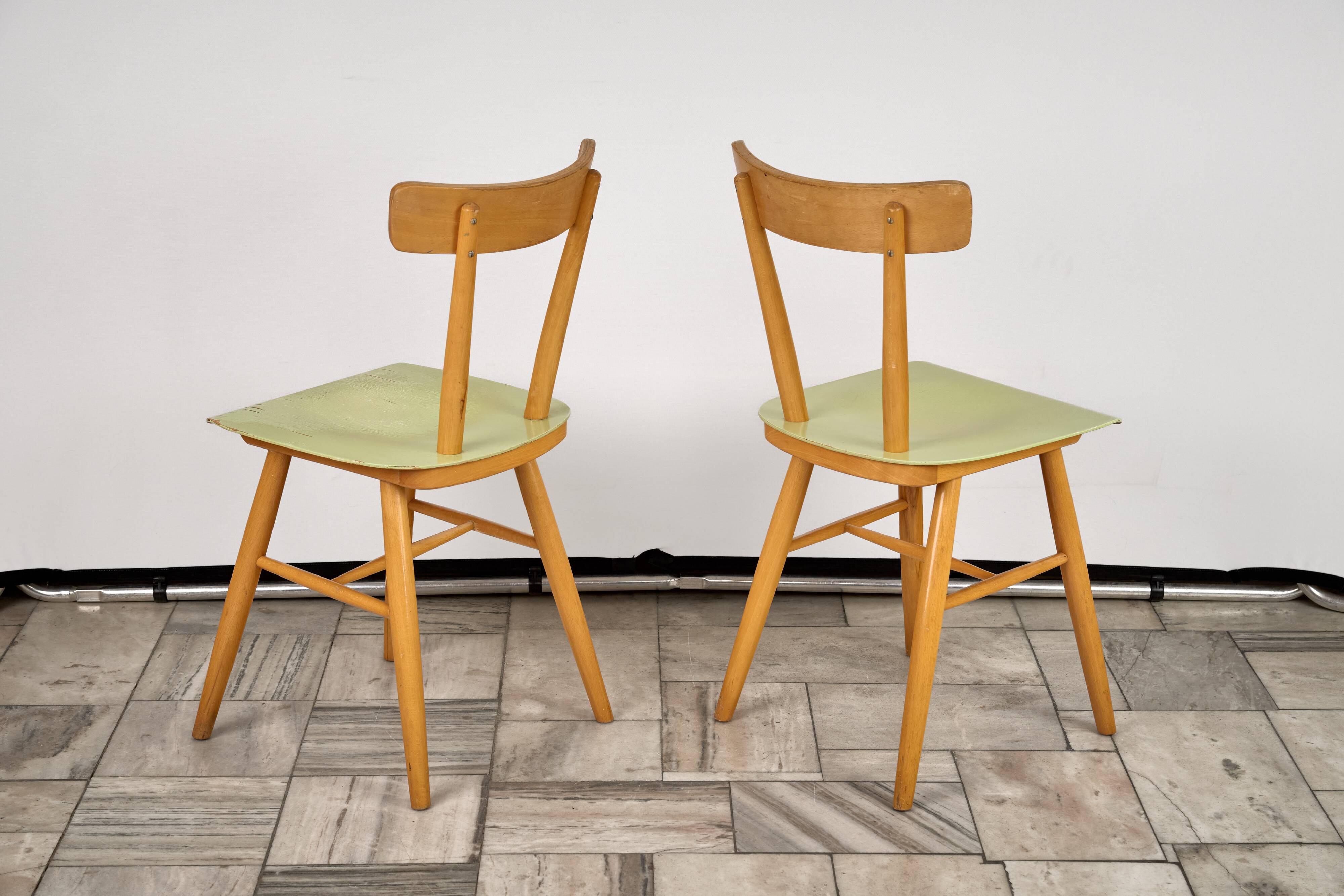 Set of 2 Beech Chairs, 1960s, Czechoslovakia