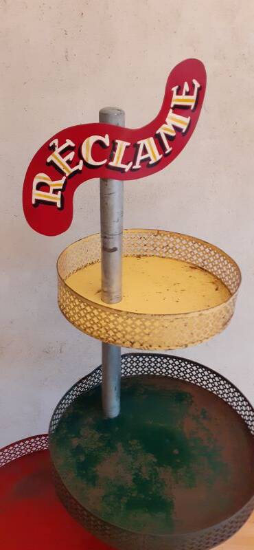 Grocery store display 1950 1960 Paris France perforated sheet metal rigitulle